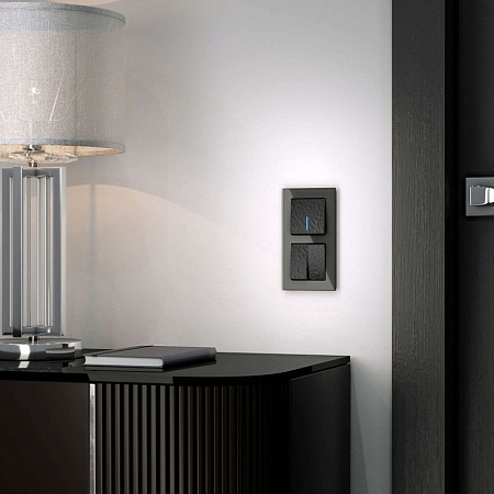 Выключатель одноклавишный проходной с подсветкой черный W1212108 - фото