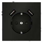 Розетка встраиваемая VOLTUM S70 с заземлением и защитными шторками, 16А, с USB, A+A, (черный матовый