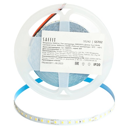 SST02 SAFFIT 120SMD(2835)/м 9.6Вт/м 12V 5000*8*1.22мм 6500К, IP20 - фото