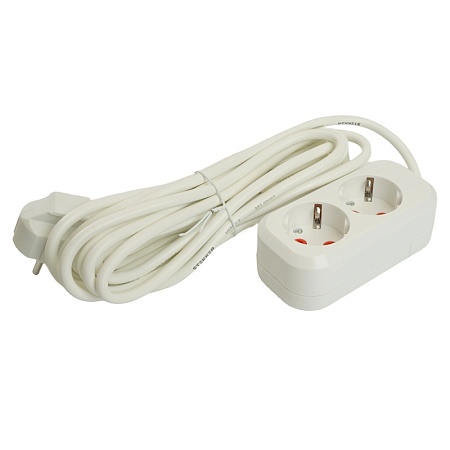 Удлинитель двухместный с/з  STEKKER HM06-21-05 3x1мм2, 5м, серия Home (У10-001), белый - фото