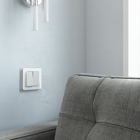 Выключатель двухклавишный проходной (белый матовый) W1122061 - фото