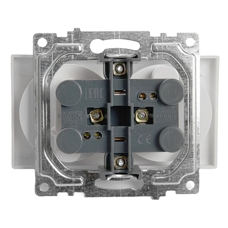 Розетка 2-местная б/з (механизм), STEKKER GLS10-7113-01, 250V, 10А с защитной шторкой, серия Катрин, белый - фото