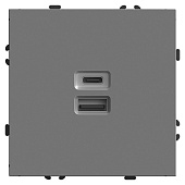 Розетка 2-местная USB + Type C (механизм), STEKKER, 250В, 20W, серия Эмили, RST10-5115-10, платиново-серый, soft touch