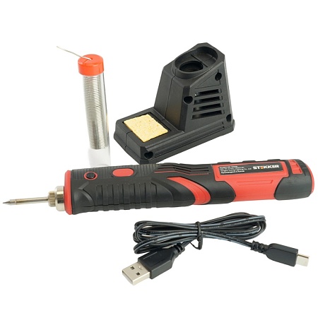 Паяльник беспроводной 8W, нихромовый нагреватель, 1800 mAh, 5В, красный/черный, PLE801-08 - фото