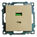 Розетка 2-местная USB + type C (механизм), 250В, 3А, max 20W, STEKKER, GLS10-7116-08, серия Катрин, золото - фото