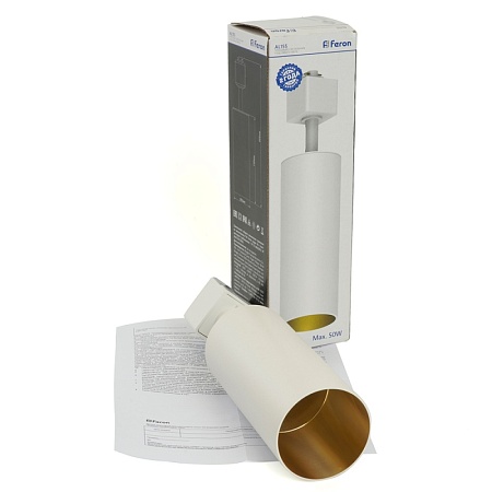 Светильник Feron AL155 трековый однофазный на шинопровод под лампу GU10, белый-золото - фото