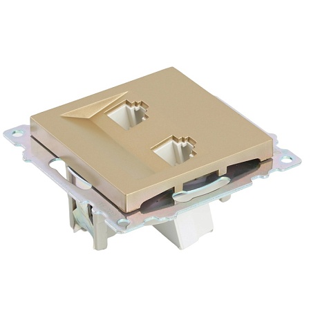 Розетка компьютерная 2-местная RJ-45 (механизм) STEKKER GLS00-7109-08, серия Катрин, золото - фото