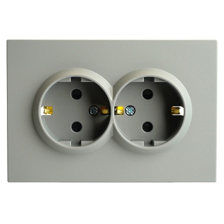 Розетка 2-местная с защитной шторкой, STEKKER, с/з, 250В, 16А, серия Эмили, RST16-5114-10, платиново-серый, soft touch - фото