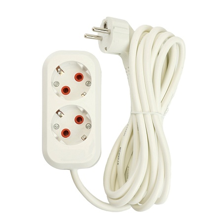 Удлинитель двухместный с/з  STEKKER HM06-21-03 3x1мм2, 3м, серия Home (У10-001), белый - фото