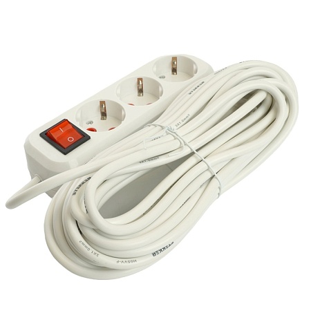 Удлинитель трехместный с/з  с выключ. STEKKER HM07-31-05 3x1мм2, 5м, серия Home (У16А-002), белый - фото