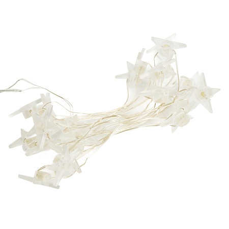 Светодиодная гирлянда Feron CL589 линейная Звездочки на проволоке, 2700К, с питанием от батареек, прозрачный шнур 2.3м - фото