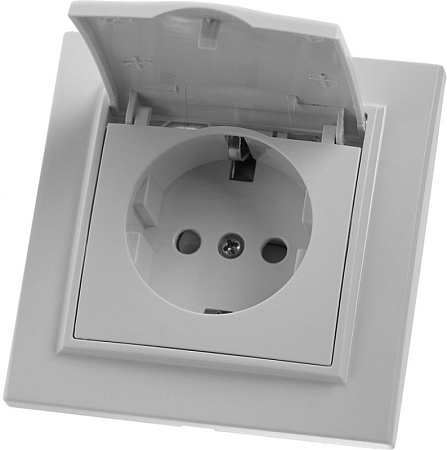 Розетка 1-местная с/з с крышкой STEKKER, PST16-9012-01, 250В, 16А с защитной шторкой, серия Эрна, белый - фото