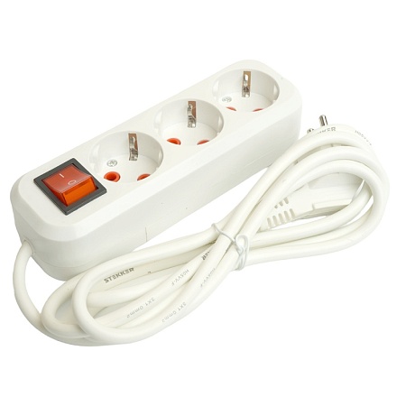 Удлинитель трехместный с/з  с выключ. STEKKER HM07-31-02 3x1мм2, 2м, серия Home (У16А-002), белый - фото