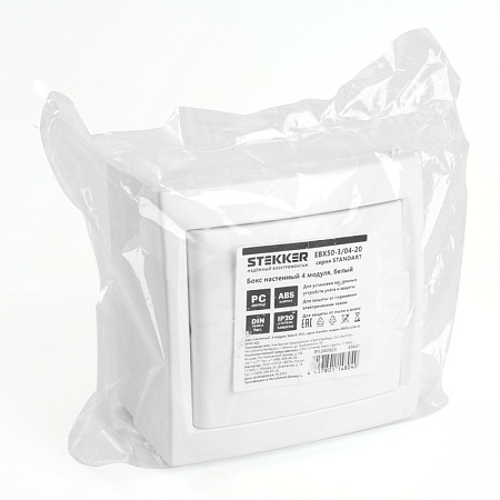 Бокс настенный STEKKER EBX50-3/04-20 4 модуля, белый, пластик, серия Standart - фото