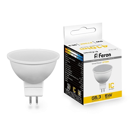 Лампа светодиодная Feron LB-24 MR16 G5.3 5W 175-265V 2700K - фото