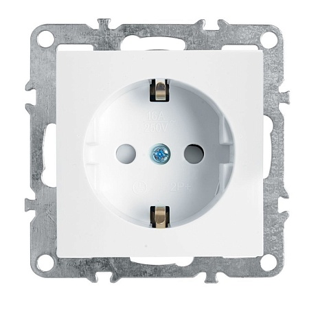 Розетка 1-местная c/з (механизм), STEKKER, PST16-9110-01, 250В, 16А с защитной шторкой, серия Эрна, белый - фото