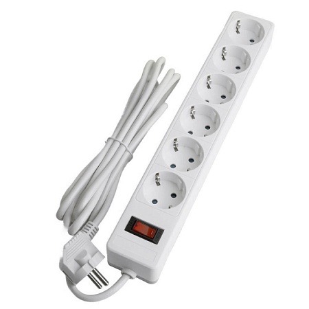 Сетевой фильтр 6-местный с/з STEKKER HM20-61-02 3x1мм2, 1,8 м, серия Optima, белый - фото