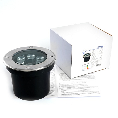 Светодиодный светильник тротуарный (грунтовый) Feron SP2802, 6W, AC/DC12-24V, низковольтный, 4000К, металлик, D120*H90mm, вн.диаметр: 90m, IP67 - фото