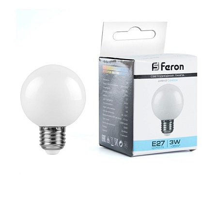 Лампа светодиодная Feron LB-371 Шар E27 3W 230V 6400K матовый - фото