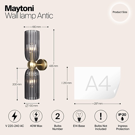 Настенный светильник (бра) Maytoni Antic MOD302WL-02GR - фото