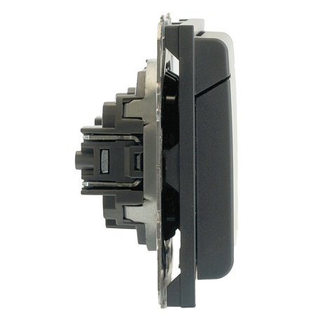 RST16-5113-05 Розетка 1-местная с крышкой с защ. штор STEKKER, б/з, 250В, 16А, серия Эмили, RST16-5113-05, черный уголь, soft touch - фото