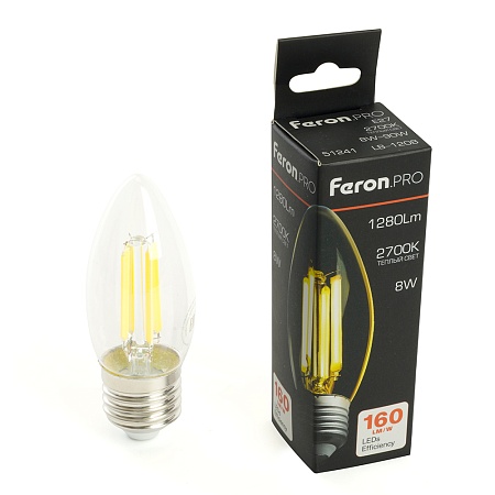 Лампа светодиодная Feron.PRO LB-1208 Свеча E27 1280LM 8W 175-265V 2700K - фото