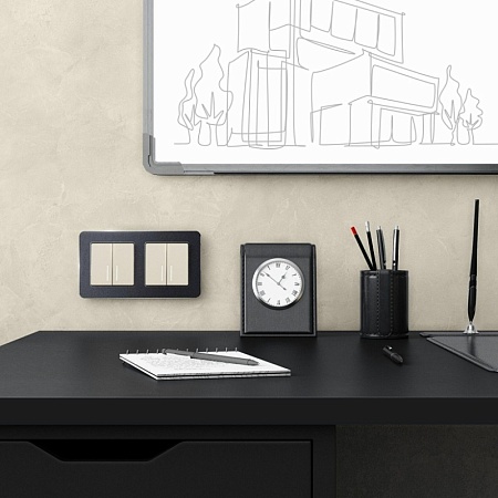 Выключатель двухклавишный с подсветкой айвори матовый W1120162 - фото