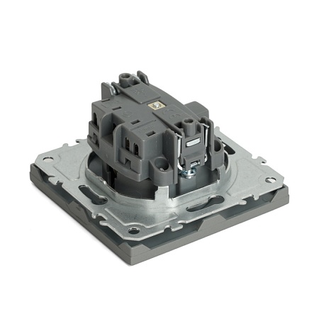 Розетка 1-местная с защитной шторкой с/з (механизм), STEKKER, 250В, 16А, серия Эмили, RST16-5110-10, платиново-серый, soft touch - фото