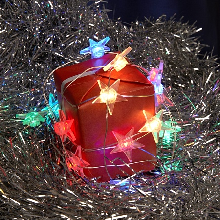 Гирлянда линейная Feron CL572 Звездочки, статичная, 4,5м USB мультиколор, прозрачный шнур - фото