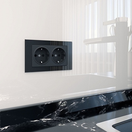 Розетка двойная с заземлением черный матовый WL08-SKG-02-IP20 - фото
