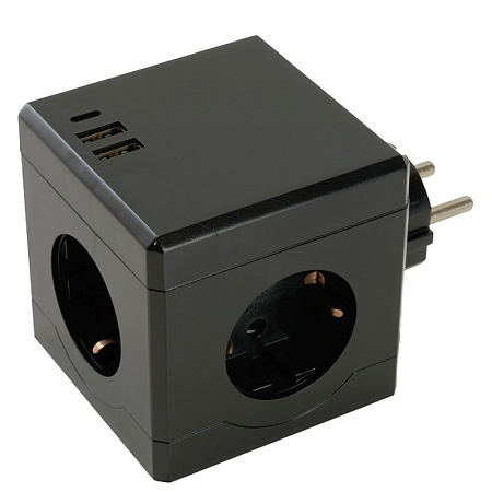 Разветвитель сетевой 3-местный с/з STEKKER ADP16-33-22, 250V, 16A, ABS пластик, черный - фото