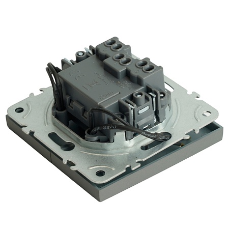 Выключатель 2-клавишный c индикатором (механизм), STEKKER, 250В, 10А, серия Эмили, RSW10-5102-10,  платиново-серый, soft touch - фото