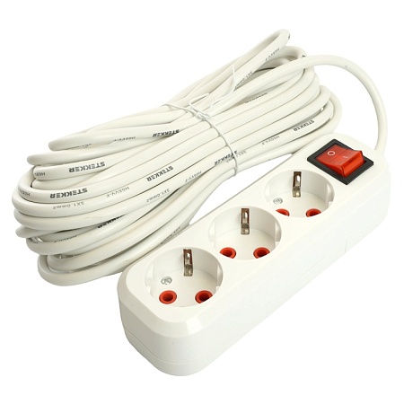 Удлинитель трехместный с/з  с выключ. STEKKER HM07-31-10 3x1мм2, 10м, серия Home (У16А-002), белый - фото