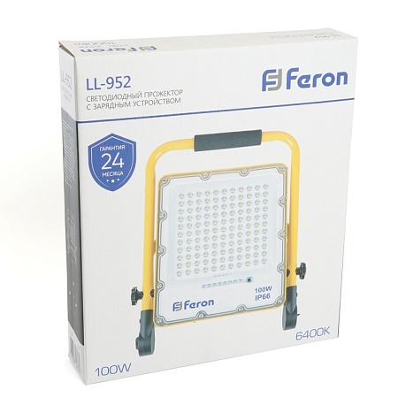 Светодиодный прожектор Feron LL-952 переносной с зарядным устройством IP66 100W 6400K - фото