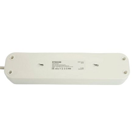 Удлинитель 3-местный с/з с выключ. STEKKER HM071-31-05 3x1мм2, 5м, 250В, 16А, 1USB+2C, 2.4A, сер Home, белый - фото