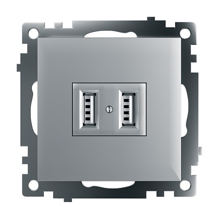 Розетка USB 2-местная (механизм), STEKKER GLS10-7115-03, 250B, 2,1А, серия Катрин, серебро - фото