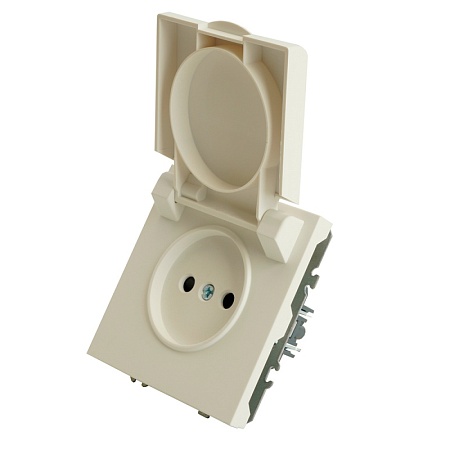 Розетка 1-местная с крышкой с защ. штор, STEKKER, б/з, 250В, 16А, серия Эмили, RST16-5113-01, белый фарфор, soft touch - фото