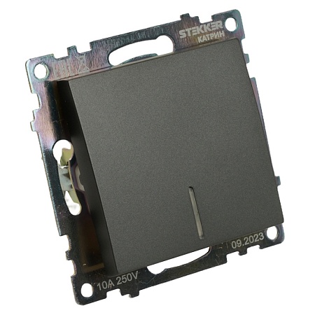 Выключатель 1-клавишный c индикатором (механизм), 250В, 10А, серия Катрин, графит, GLS10-7101-06 - фото