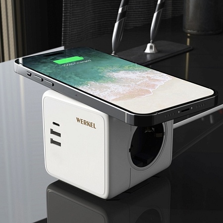 Розеточный блок 3-местный + 3 USB + беспроводная зарядка W6514101 - фото