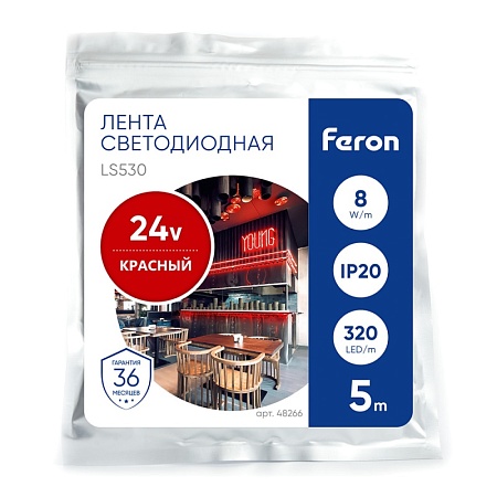 Светодиодная COB лента Feron LS530 320SMD(2110) 8Вт/м 24V 5000*8*1,8мм IP20, красный - фото