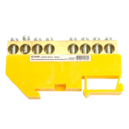 Шина "PE" STEKKER на изоляторе 8*12 на DIN-рейку 8 выводов, желтый, LD555-812-8 - фото