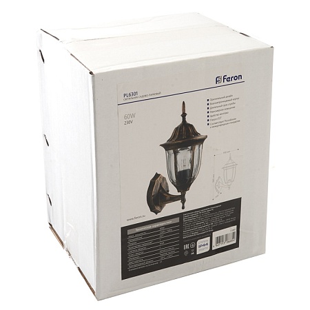 Светильник садово-парковый Feron PL6301 шестигранный на стену вверх 60W E27 230V, черное золото - фото