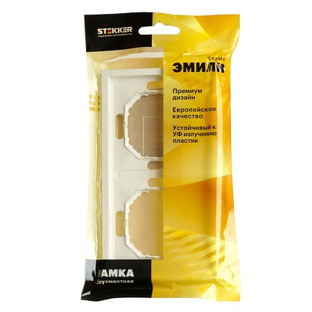 Рамка STEKKER, PFR00-5002-01 2-местная, серия Эмили, белый фарфор, soft touch - фото