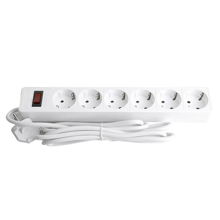 Сетевой фильтр 6-местный с/з STEKKER HM20-61-03 3x1мм2, 3 м, серия Optima, белый - фото