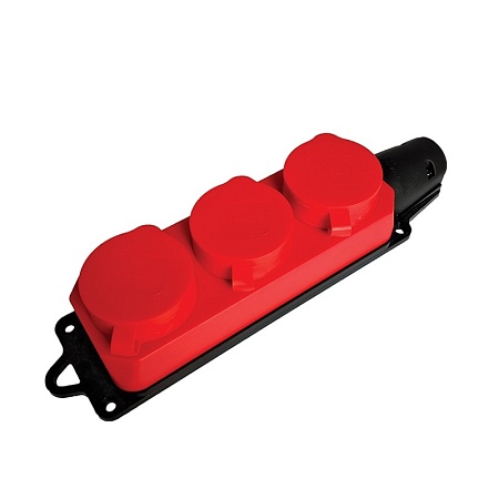 Розетка переносная 3-местная c/з STEKKER, RST16-23-44-3 (РП 16-334), 250В, 16А, IP44, красный - фото