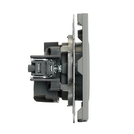 Розетка 1-местная с защитной шторкой с/з (механизм), STEKKER, 250В, 16А, серия Эмили, RST16-5110-10, платиново-серый, soft touch - фото