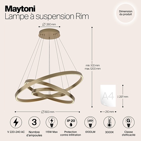 Подвесной светильник Maytoni Rim MOD058PL-L100BS3K - фото