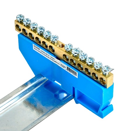 Шина"N" на изоляторе STEKKER 6*9 на DIN-рейку 12 выводов, синий, LD555-69-12 - фото