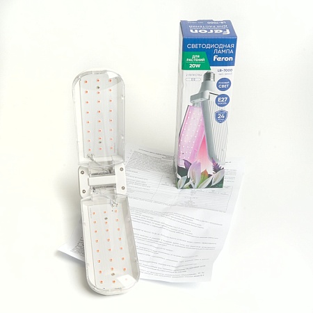 Лампа светодиодная 2-х лепестковая Feron LB-7000 E27 20W 175-265V красно-синий спектр - фото