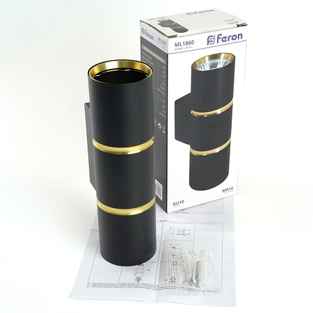 Светильник  настенный Feron ML1860 ZEN MR16 35W, 230V, 2*GU10, черный, золото IP20 - фото